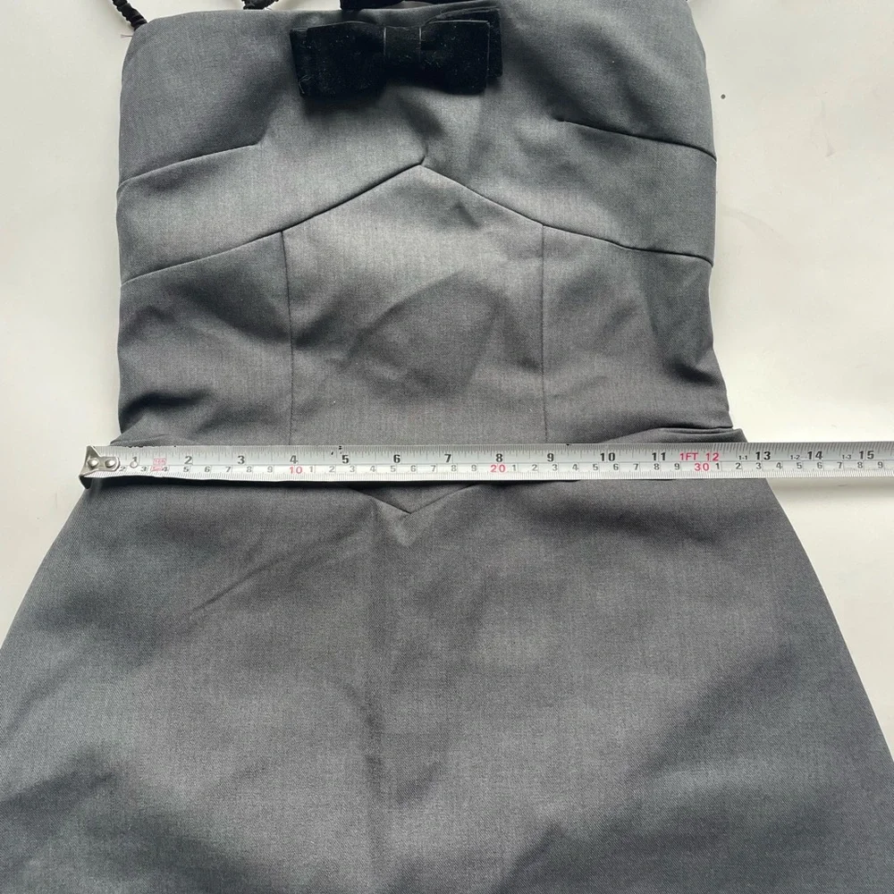 Backless Bow Detail Mini Dress – Charcoal Grey Structured Party Dress - Picture 6 of 7